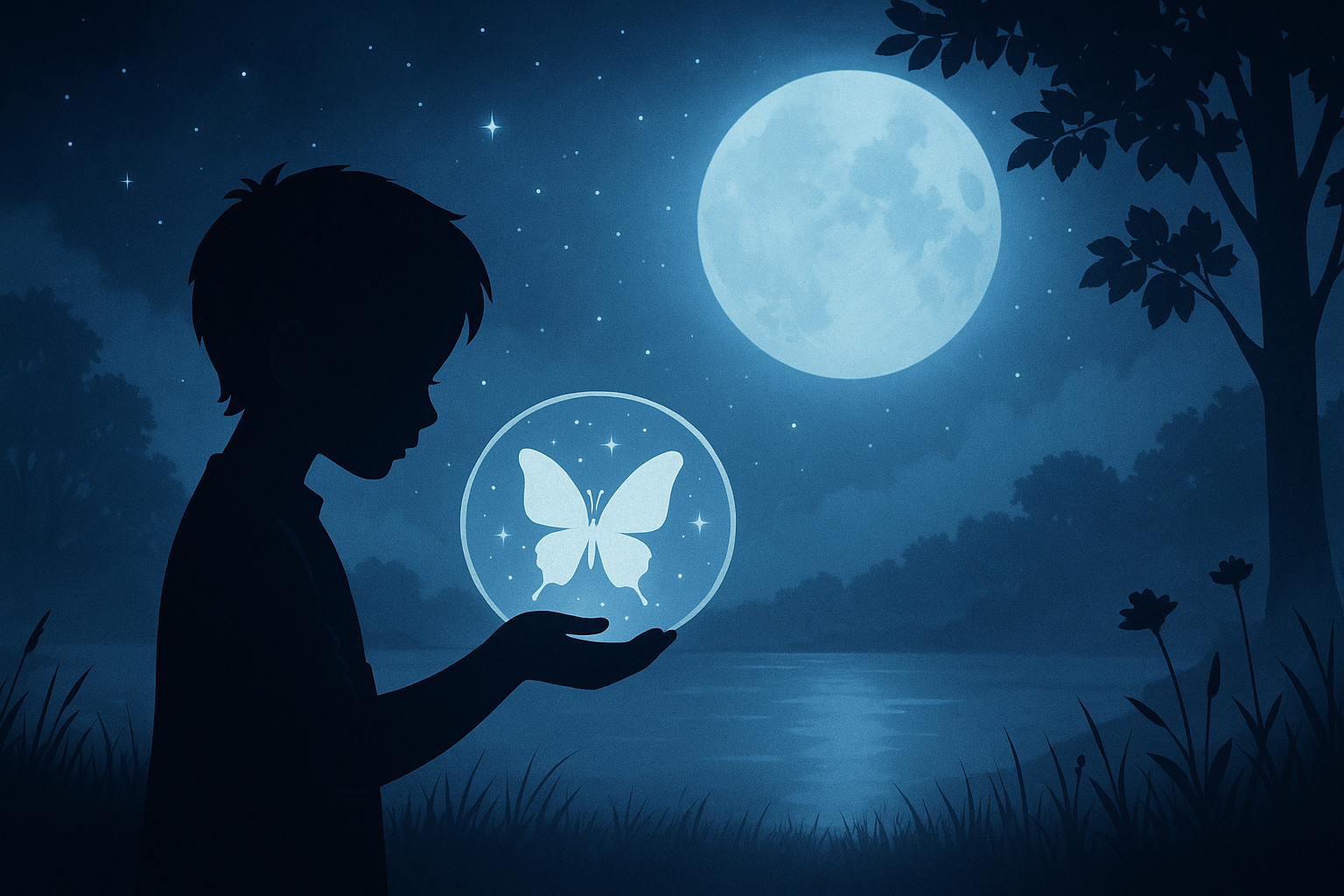 Kolaž - dječak i leptiri u snovima